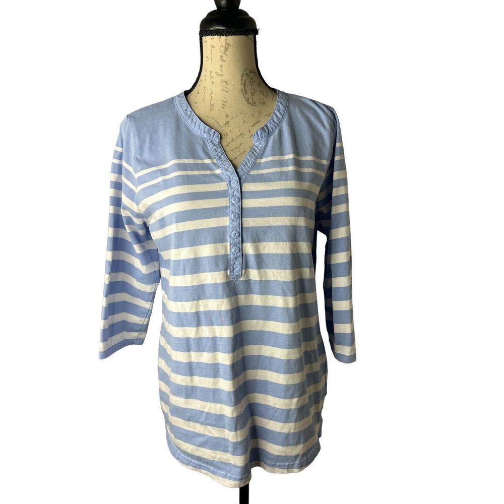 LL Bean Shirt‎ Womens Size M Blue/White Striped Top Lightweight